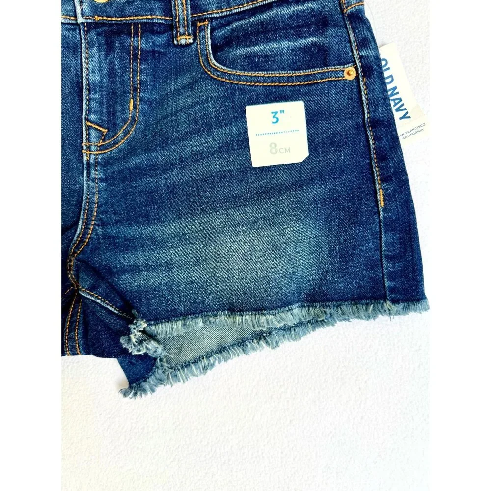 Old Navy Boyfriend Denim Shorts Women Size 2‎ Dark Wash Raw Hem Stretch NWT